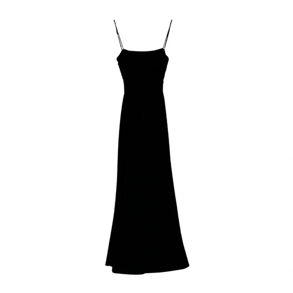 Cinq à Sept Mariah Back Cut-Out Ruched Slip Midi Dress 0 Black Front Slit Dressy - Picture 5 of 15